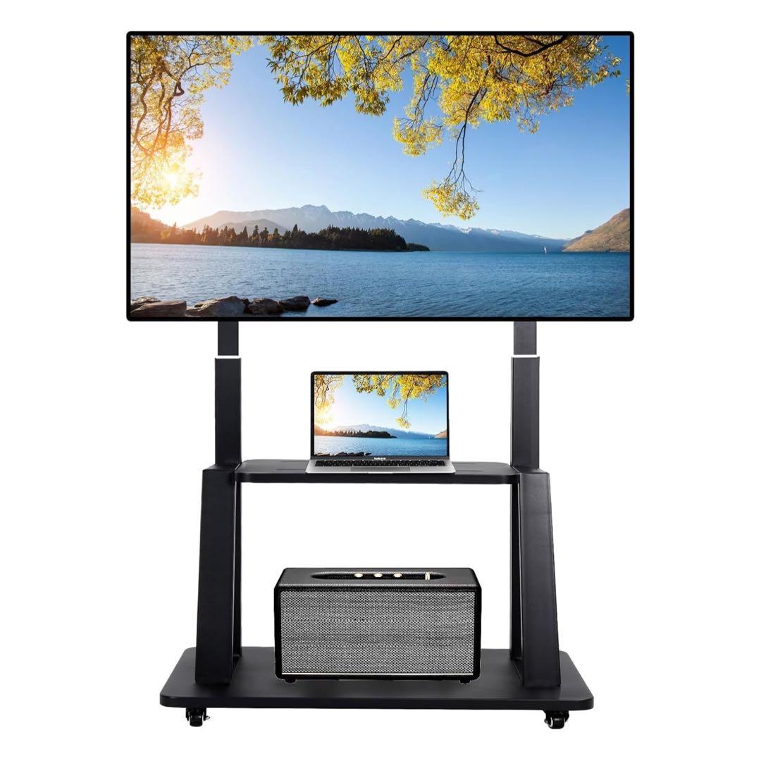 テレビスタンド 32-75インチ対応 壁寄せ ハイタイプ キャスター付き 黒