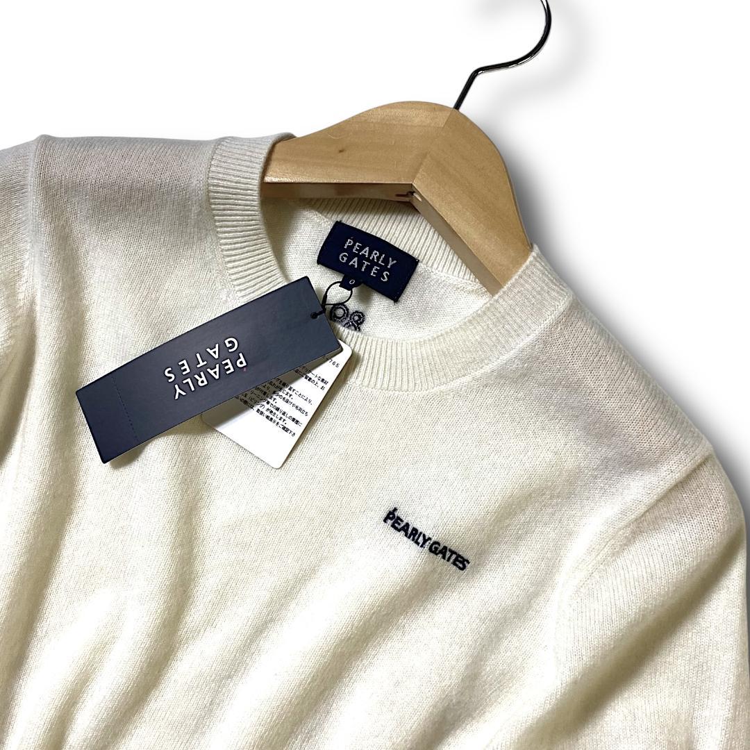 1 パーリーゲイツ 定3.3万 カシミヤ100% ロゴ刺繍 ニット セーター 白