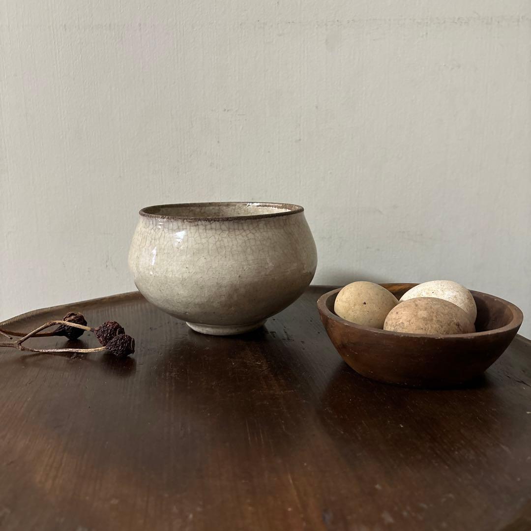 古い丸壷　白釉　塩笥壺　韓国骨董.アンティーク.古民芸.検:立原正秋.白磁.李朝