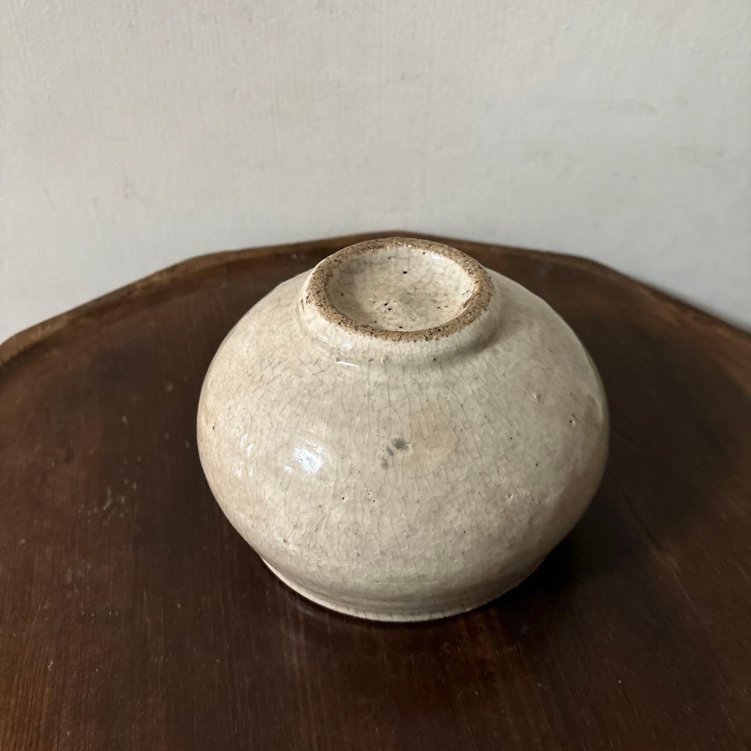 古い丸壷　白釉　塩笥壺　韓国骨董.アンティーク.古民芸.検:立原正秋.白磁.李朝