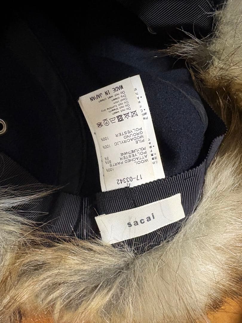 sacai 17-03342 ウール フライトキャップ