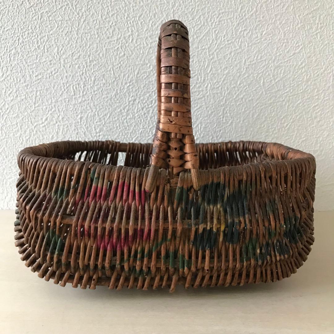 フランスアンティーク ローズパニエ　ミニ バスケット 藤カゴ