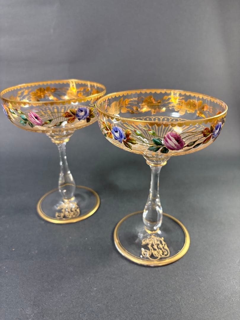 ボヘミアシャンパングラス2客美品