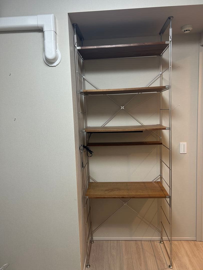 無印良品　ステンレスユニットシェルフ　ラック　照明付きデスク　ウォールナット材