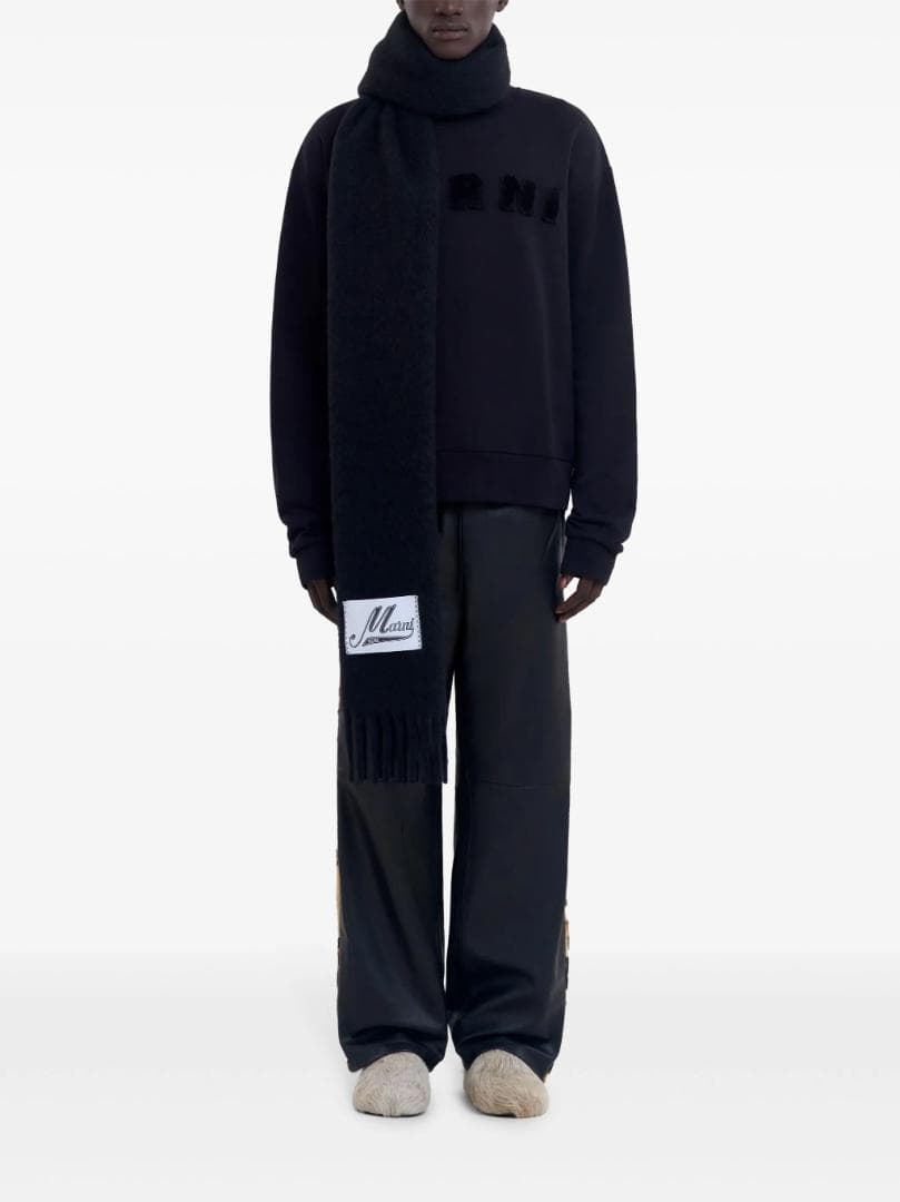 新品 MARNI ブラッシュドアルパカ製 フリンジ付き マフラー 紺