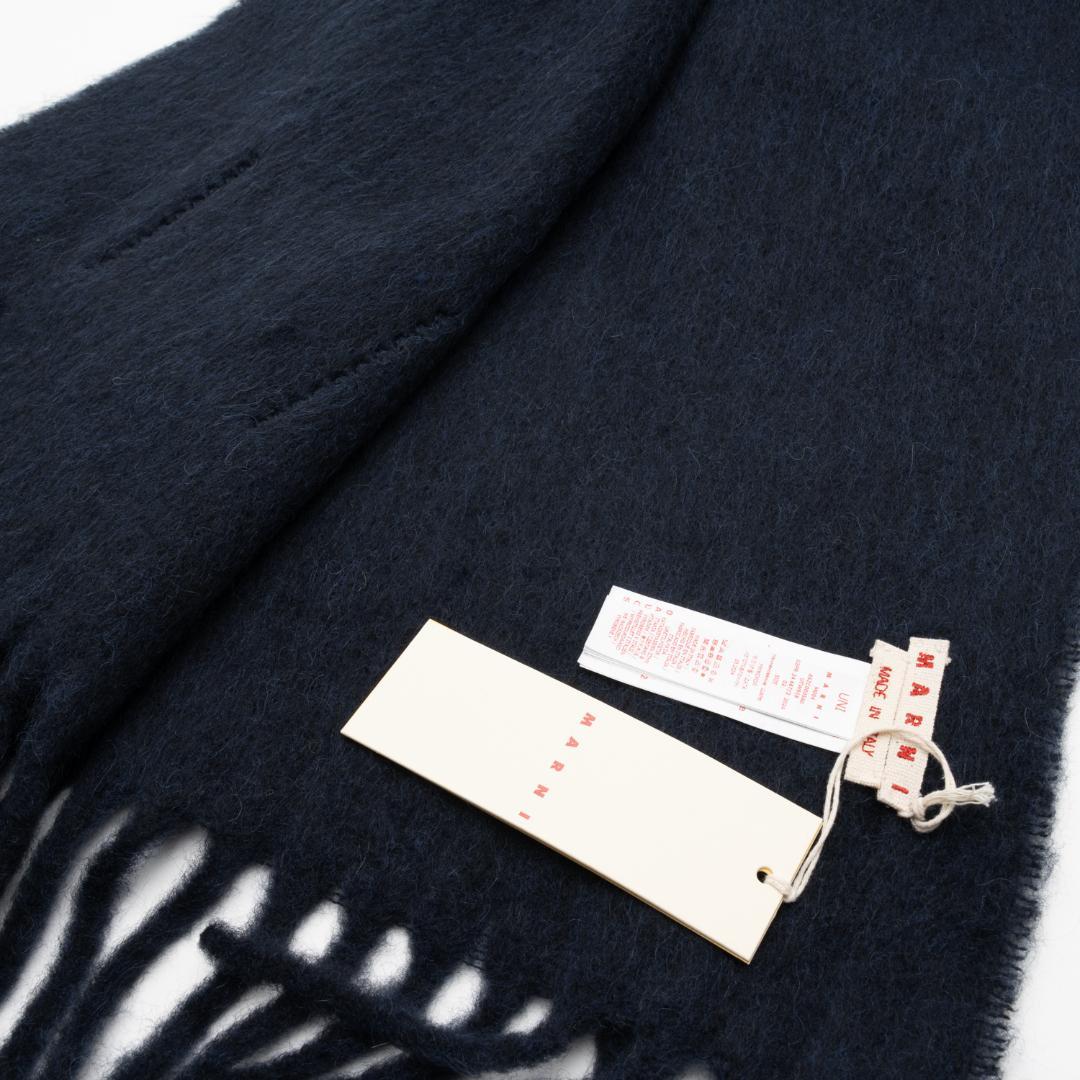 新品 MARNI ブラッシュドアルパカ製 フリンジ付き マフラー 紺