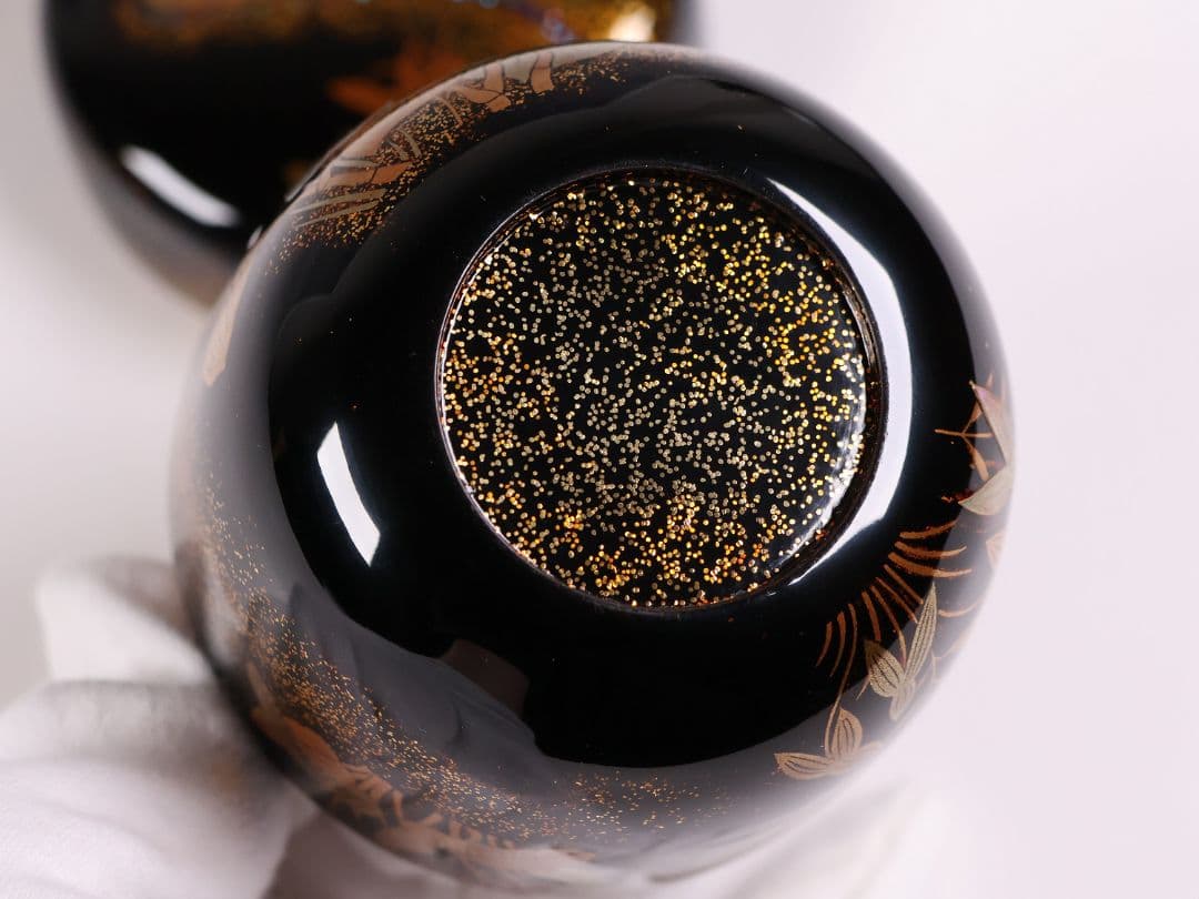 加賀蒔絵 福嶋一恵 鴛鴦蒔絵 大棗 梨地 鵬雲斎書付 共箱 螺鈿【MA916】