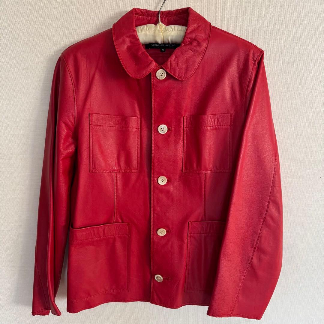 コムデギャルソン トリコ　牛革　ジャケット　 レザー　赤