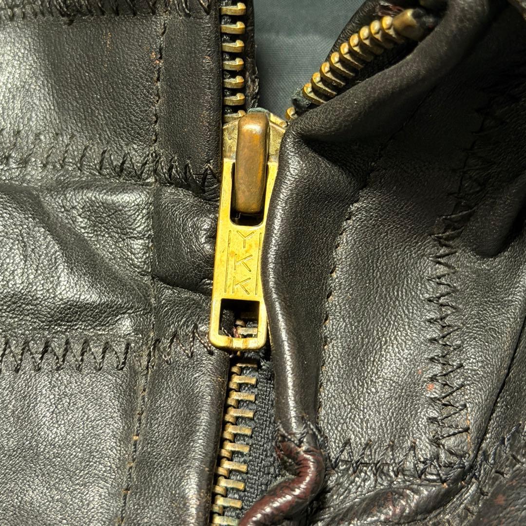 70s ブラックレザーライダースパッチワークシングル