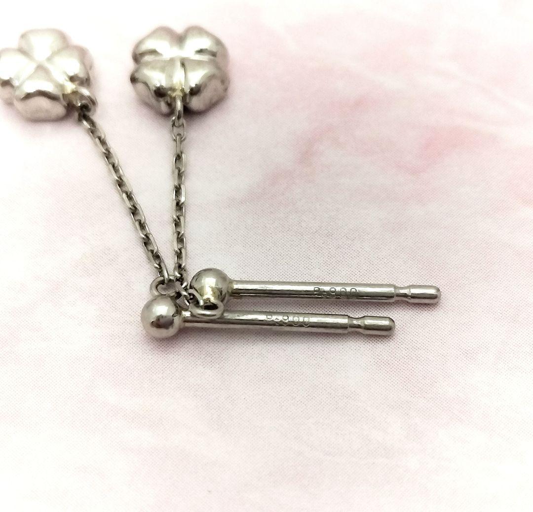 タイムセール♡Pt900 クローバー ピアス ぶら下り 四つ葉 幸せのクローバー