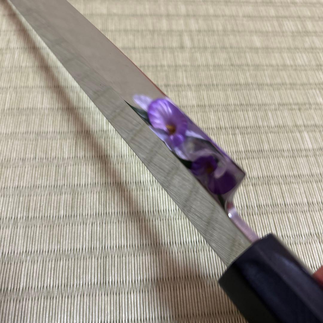 九寸　切り付け　V金10号 柳刃　包丁　和包丁　朴木　八角柄　本焼　鏡面仕上げ