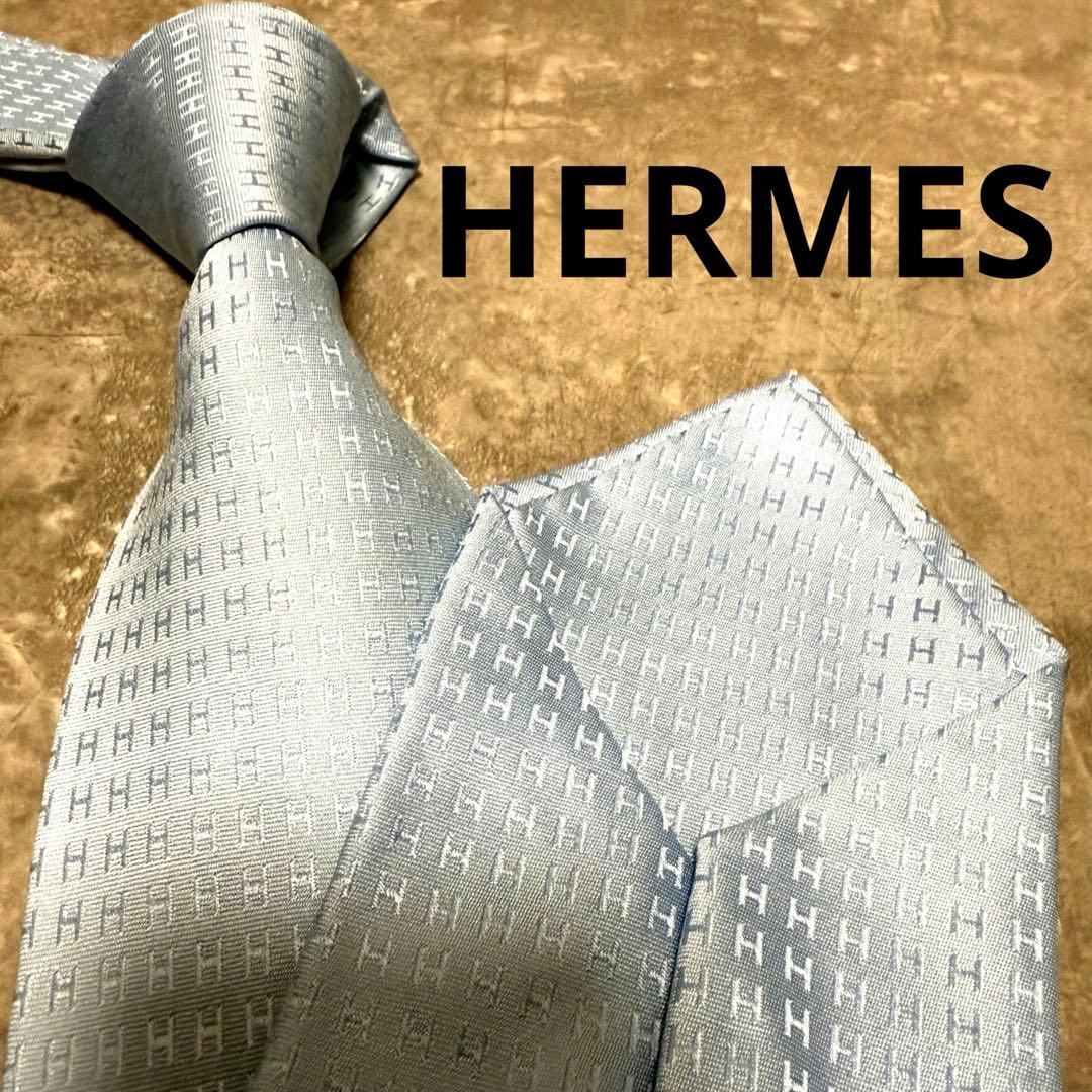HERMES エルメス ネクタイ ブルー ファソネ H柄 定番 王道 シルク