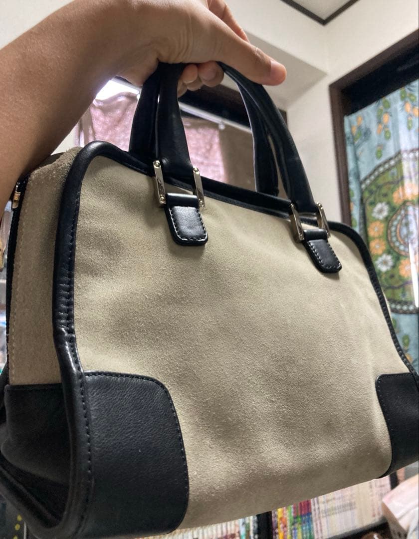 【美品】正規品ロエベ LOEWE ハンドバッグ　アマソナ28 スエード カーキ黒
