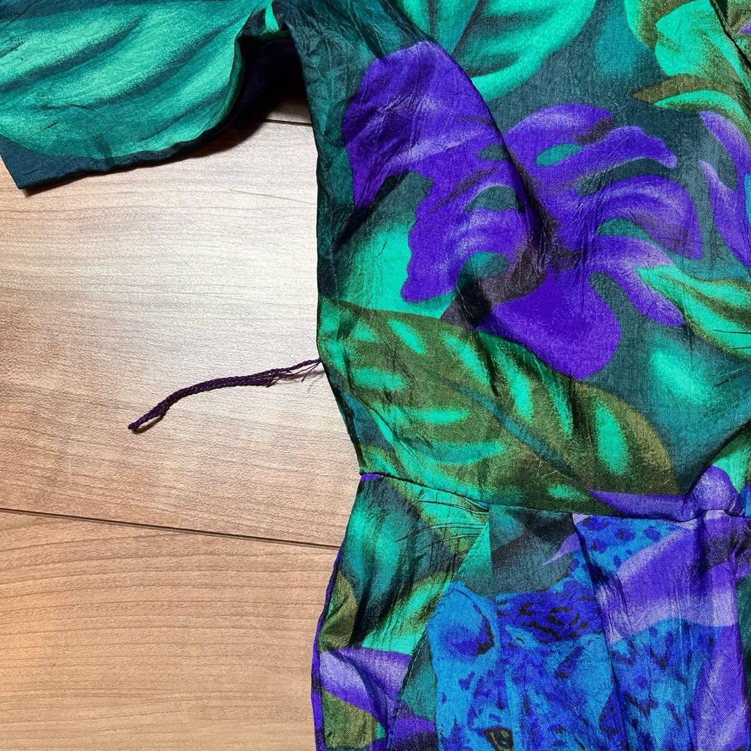 80s USA製 ボタニカル柄 ヒョウ柄 半袖 サロペットパンツ Y630