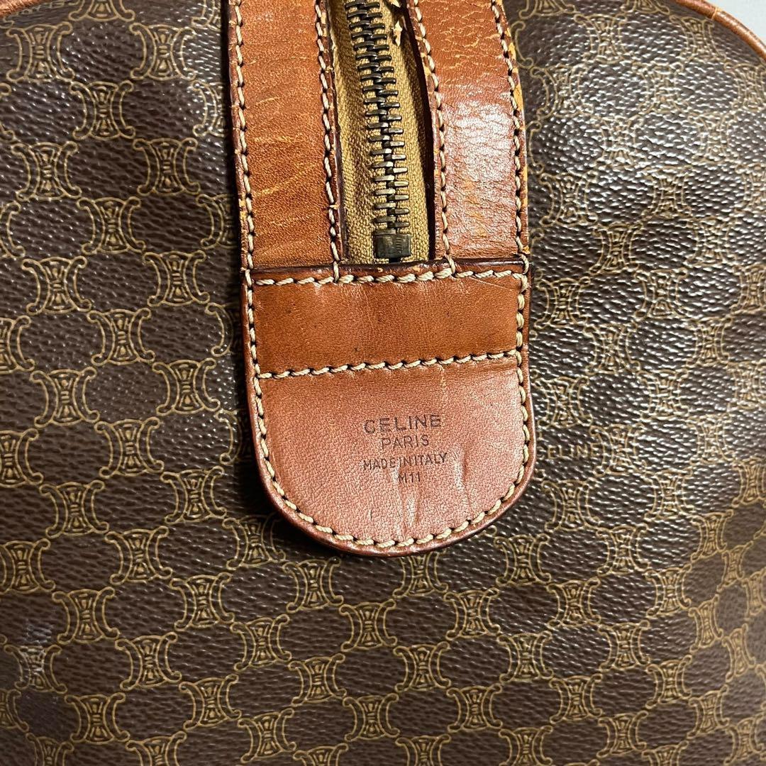CELINEセリーヌ★マカダム柄 ボストンバッグ PVC レザー 鍵 ブラウン