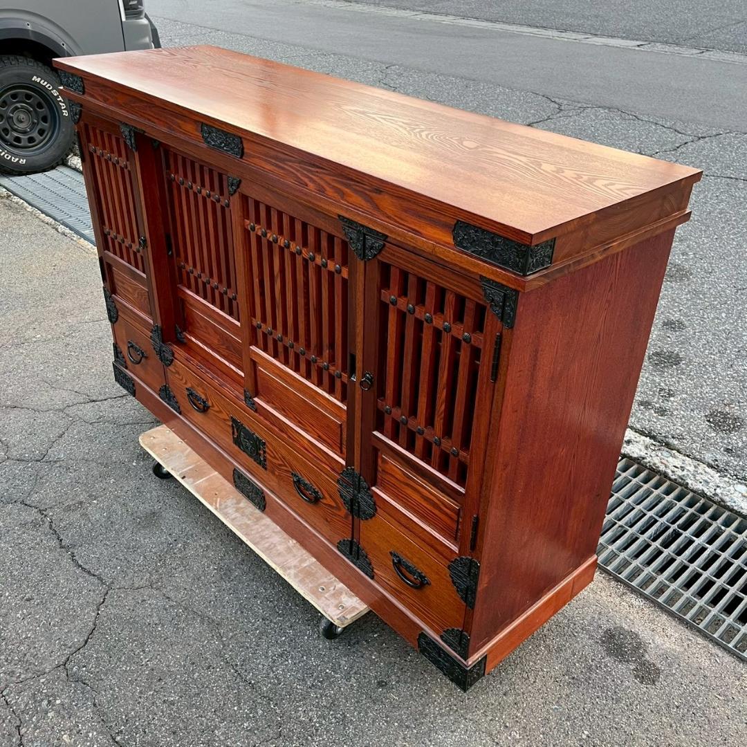 古民家 家具 水屋箪笥 民芸箪笥 木製 収納棚 時代家具 A0850