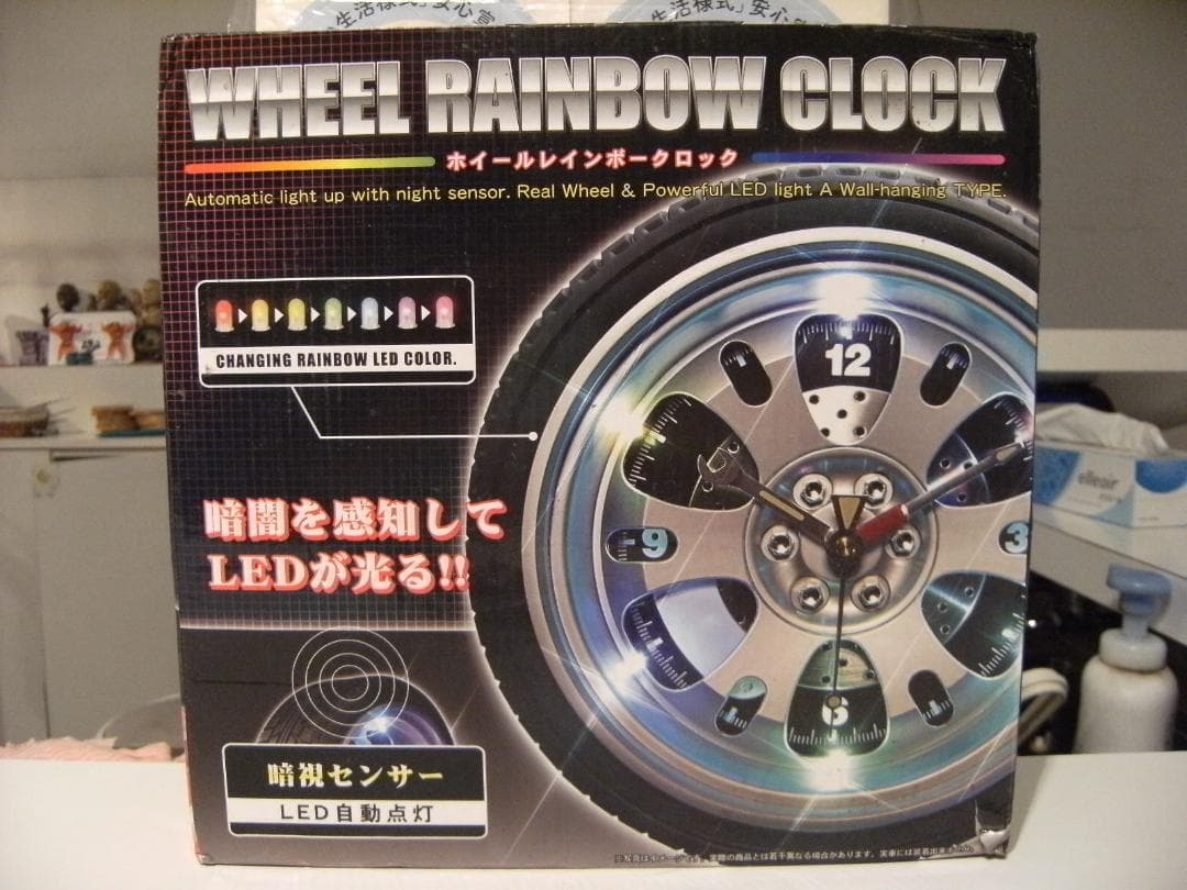ホイール レインボー クロック タイヤ 時計★LED自動点灯 暗視センサー 旧車