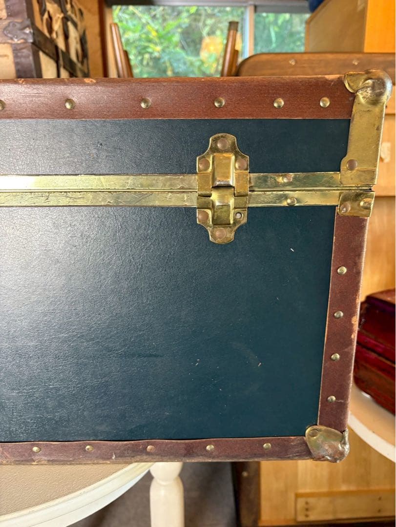 1950-60s アメリカ製 大型スチーマートランク 実使用タグ付　鍵付き