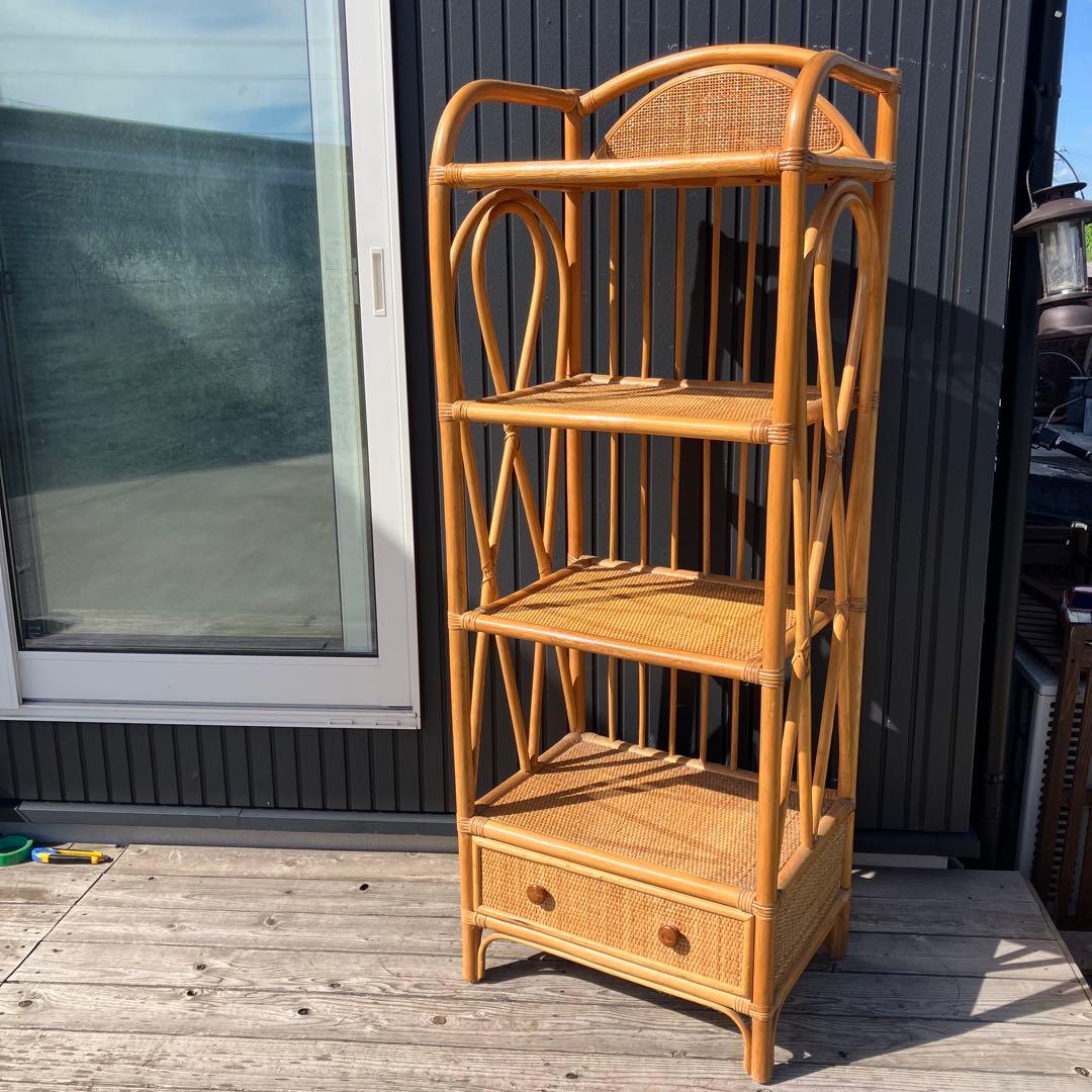 昭和レトロ 古家具 ラタンラック シェルフ 飾り棚 ディスプレイラック オープン