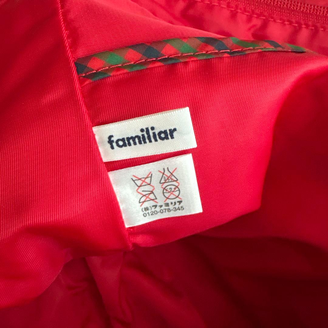 familiarファミリア トートバッグ レッスンバック　赤チェック　ファスナー