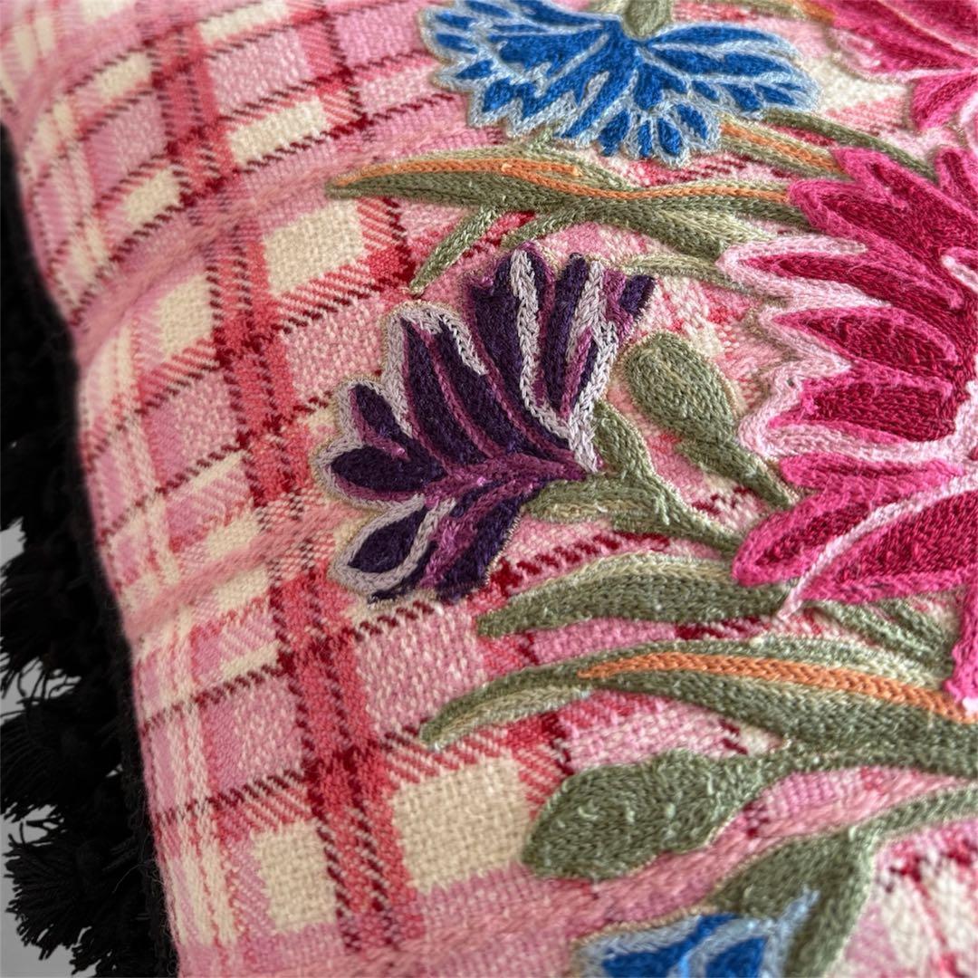 GUCCI グッチ フローラルクッション ピンク チェック タッセル付き 正規品