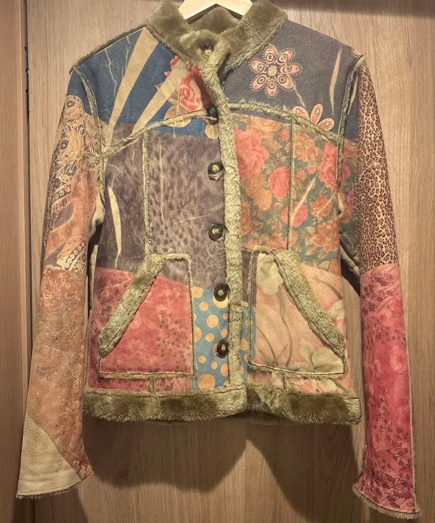 vintage スエードタッチパッチワークファージャケット