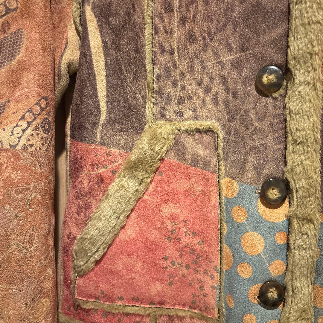 vintage スエードタッチパッチワークファージャケット