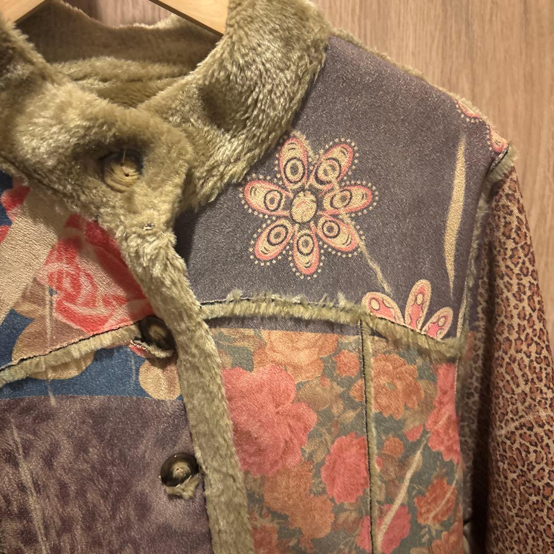 vintage スエードタッチパッチワークファージャケット