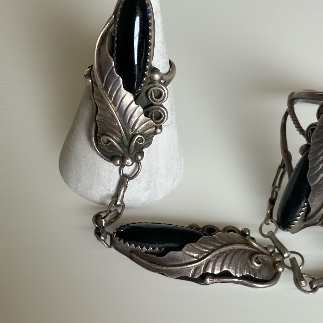 ナバホ族 NAVAJO スレイブブレスレット リング オニキス H刻印