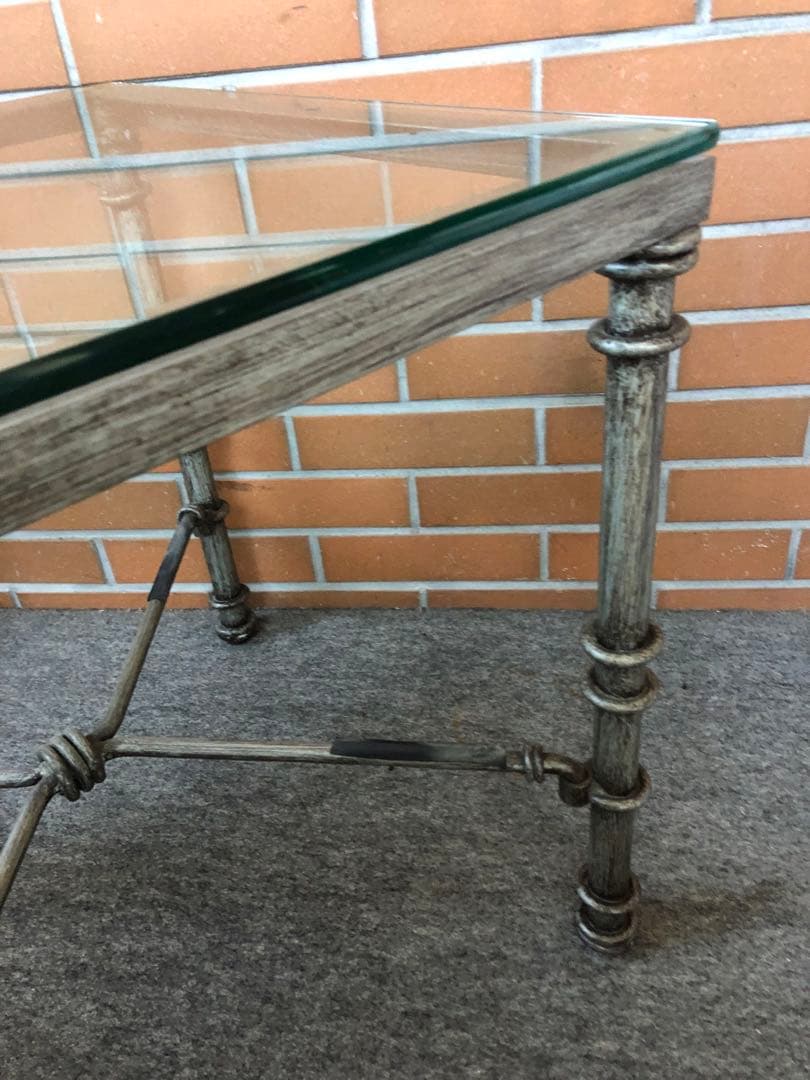 ガラステーブル　ヴィンテージ　コンクリート風　インダストリアル風　サイドテーブル