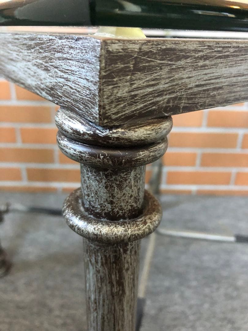 ガラステーブル　ヴィンテージ　コンクリート風　インダストリアル風　サイドテーブル