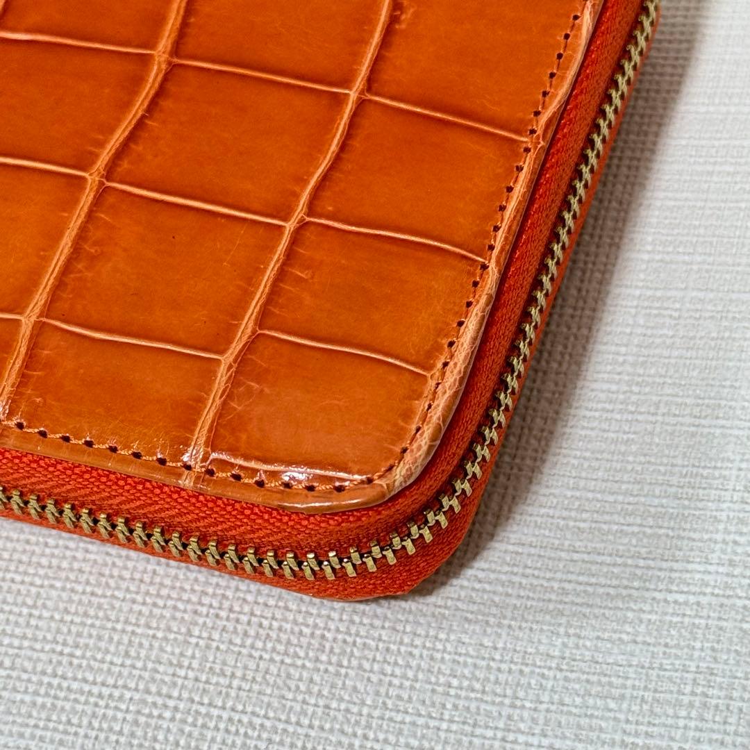 【未使用級】シャイニング クロコダイル 長財布 ラウンドジップ オレンジ