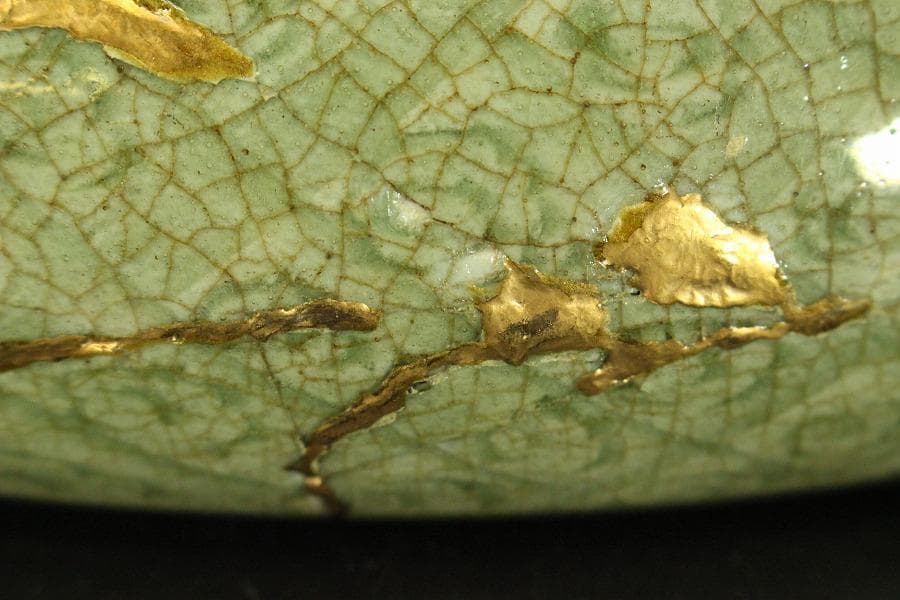 中国美術 七官青磁 三足 水盤 瓶掛 時代物(A880)