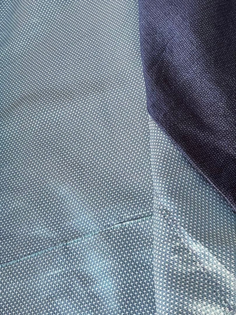 着物リメイク　結城紬コート　裏地蚊絣お召し　ハンドメイド