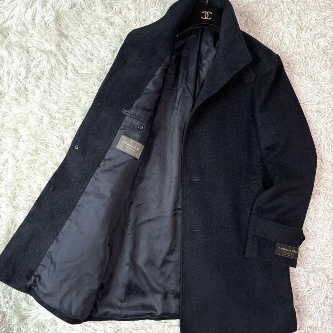 ✨極美品/カシミア/L✨ユナイテッドアローズ ステンカラーコート ヘリンボーン