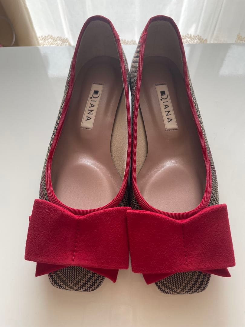 DIANA チェック柄 フラットシューズ 21.5cm