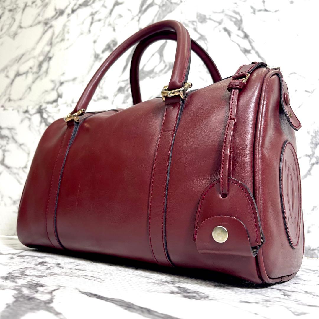 カルティエ ハンドバッグ ミニボストンバッグ レザー　ボルドー