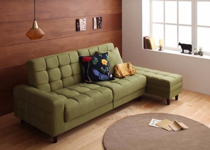 レトロ　収納付ソファベッド　モスグリーン