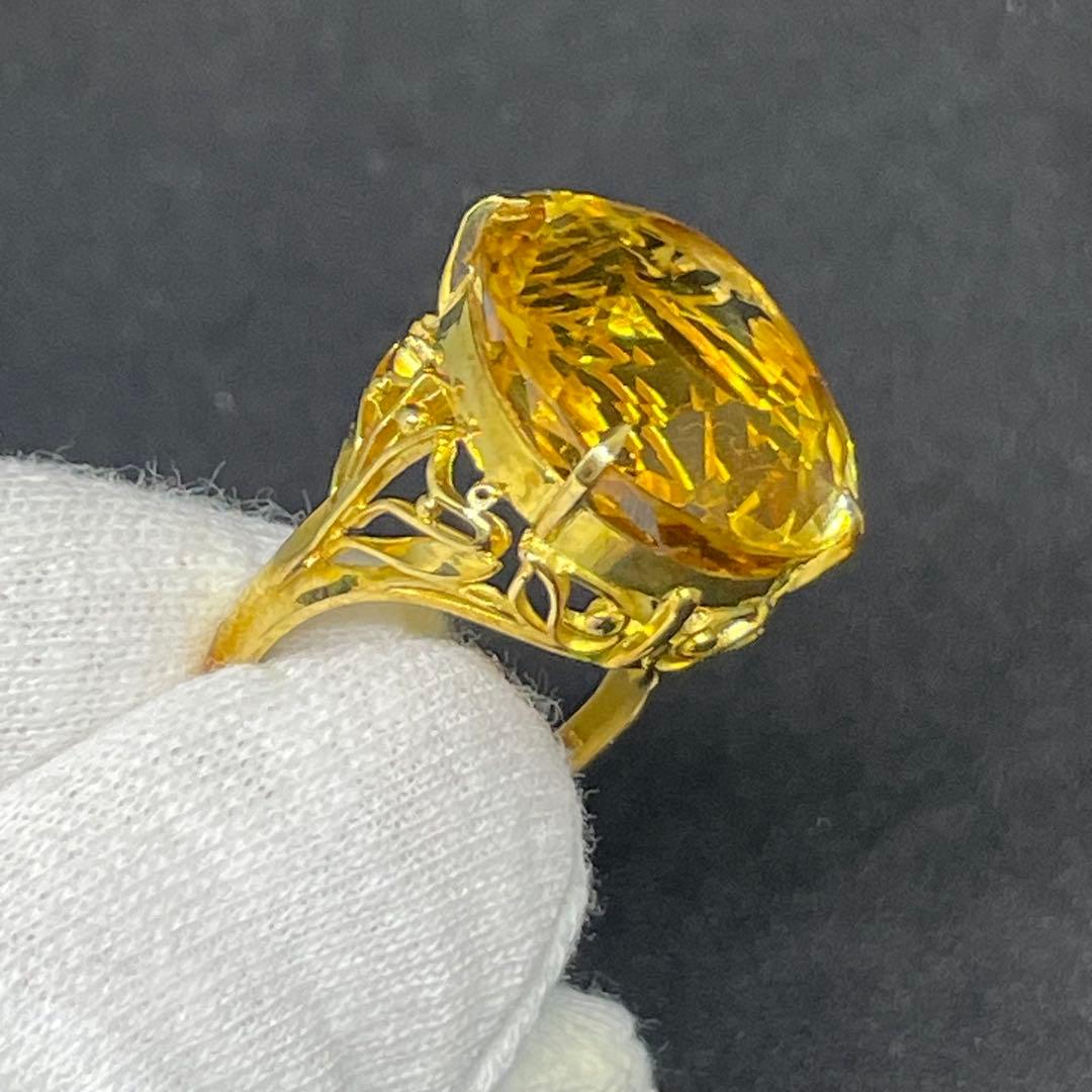 【美品！保証書付】K18 大粒シトリン•トパーズリング 15ct 11号 楕円形