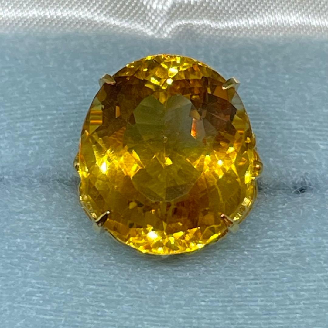 【美品！保証書付】K18 大粒シトリン•トパーズリング 15ct 11号 楕円形