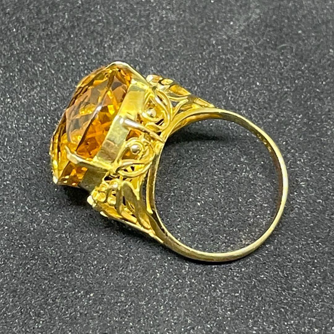 【美品！保証書付】K18 大粒シトリン•トパーズリング 15ct 11号 楕円形
