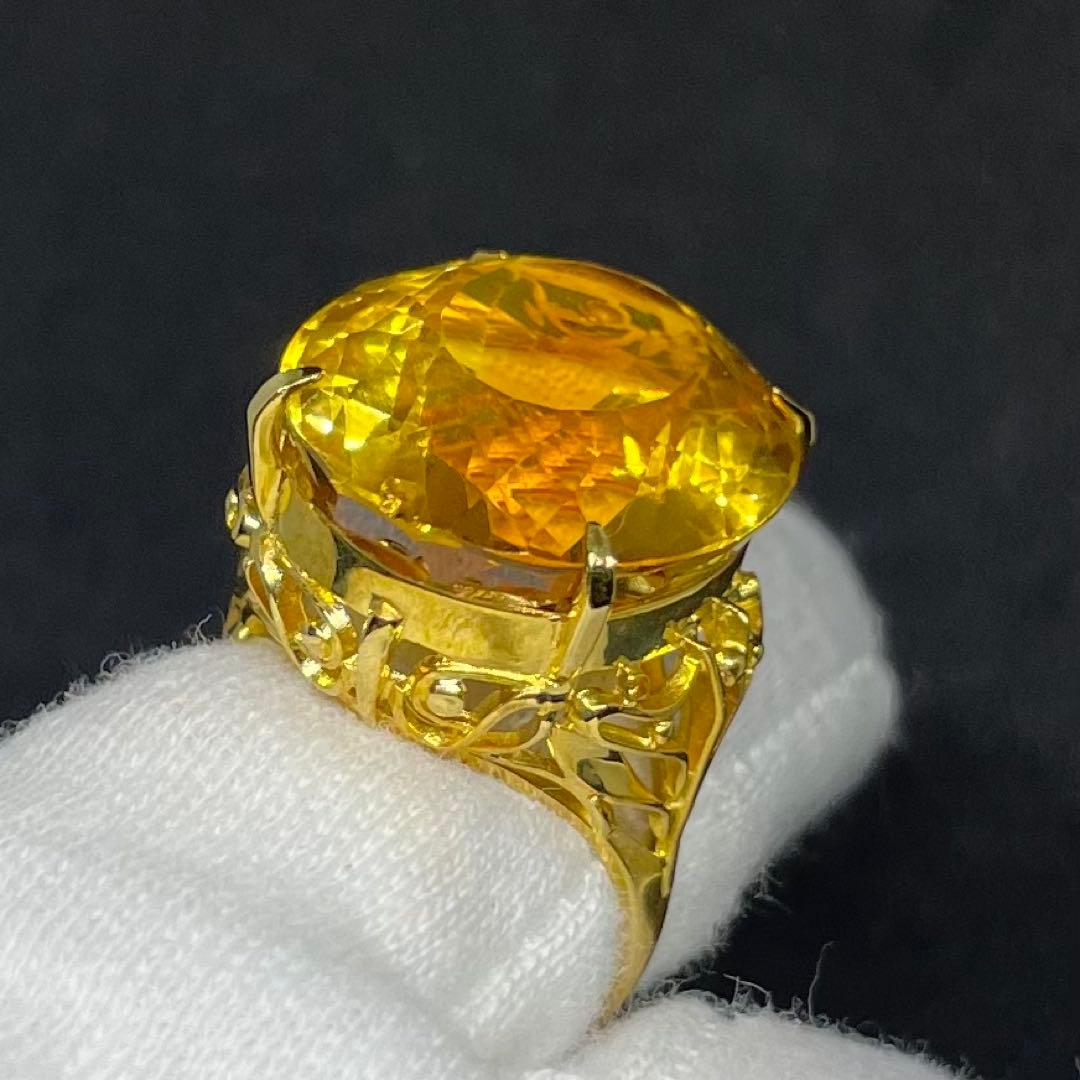 【美品！保証書付】K18 大粒シトリン•トパーズリング 15ct 11号 楕円形