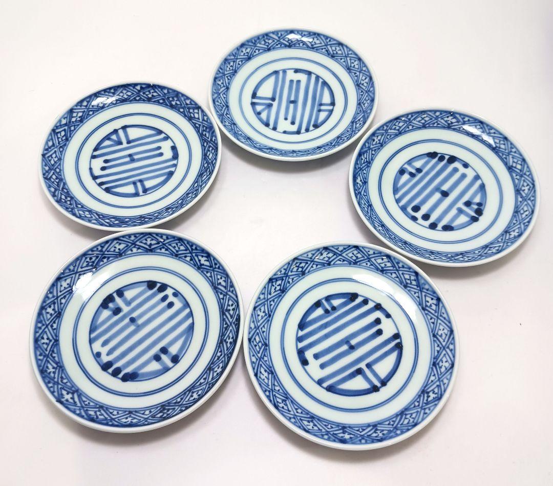 Y3311-2 伊万里 在銘 染付松皮菱繋文 飯碗 5客セット 共箱