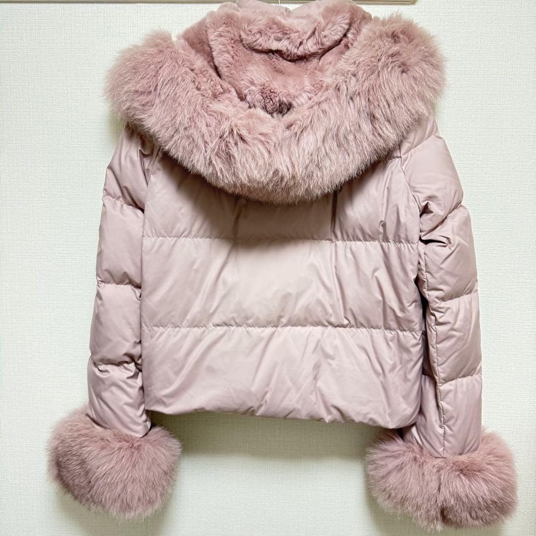 Gracecontinentalピンク袖リアルファー2wayフードダウンコート