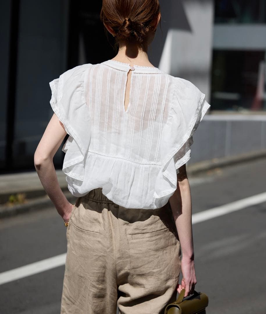 SLOBE IENA ラミーフリルピンタックブラウス