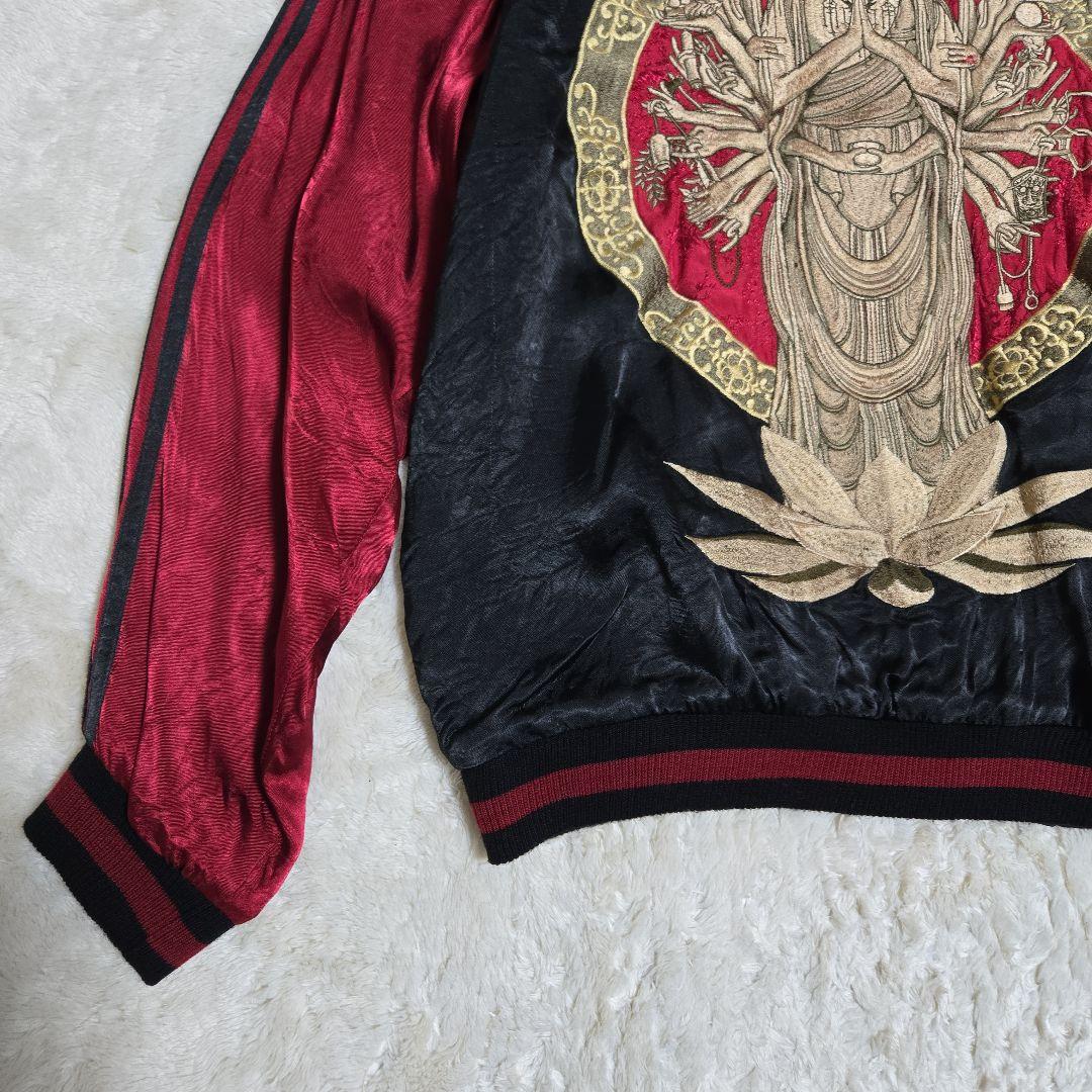 希少 花旅楽団 千手観音 リバーシブル スカジャン 赤/黒 Lサイズ レーヨン