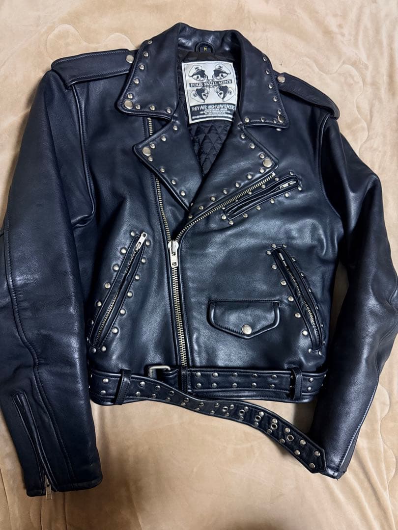 美品 FOUR SKULL 鋲ジャン スタッズ レザーダブルライダースジャケット