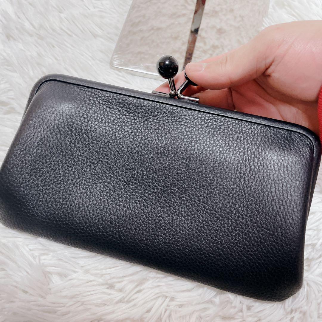 新品　イアパピヨネ　がま口　長財布　シボ革　レディース　ブラック　リアルレザー