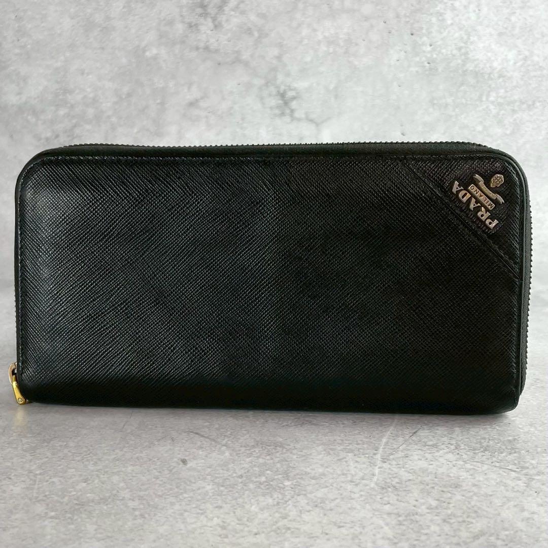 PRADA サフィアーノ ラウンドファスナー プラダロゴ 長財布 ブラック 黒