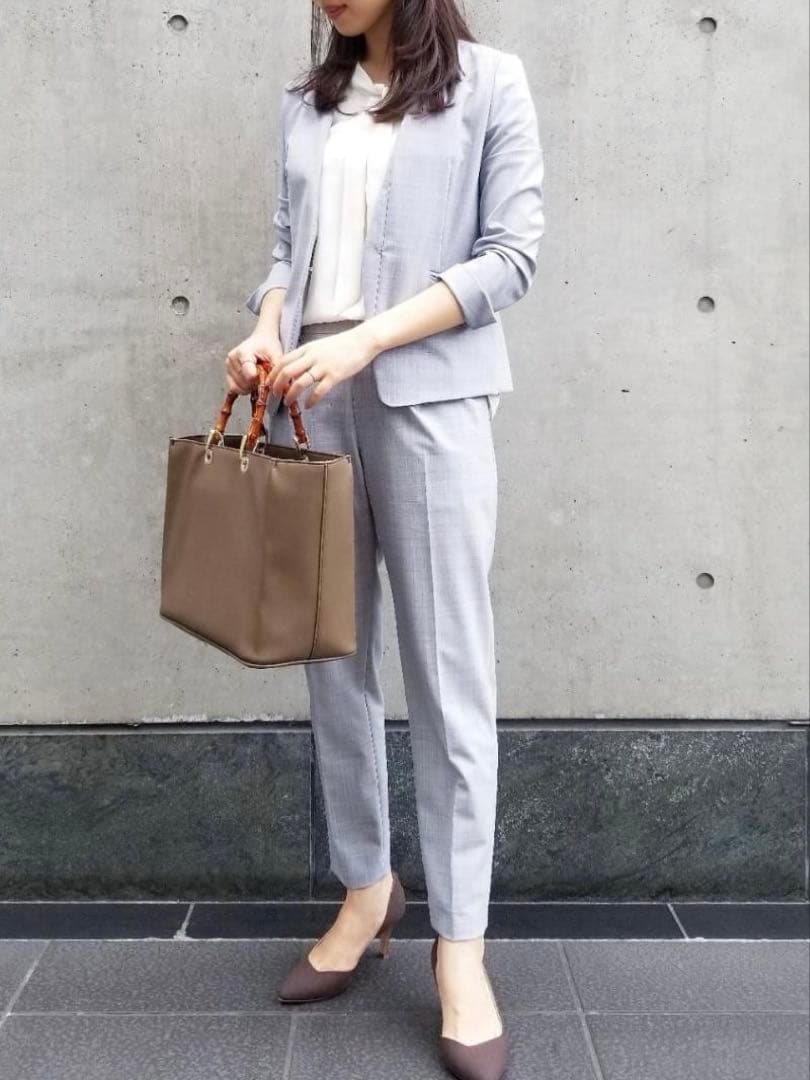 green label relaxingカチリカグレーノーラペルパンツスーツ